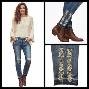 Blank NYC Blue Distressed Rhinestone Blinged Ankle Jeans